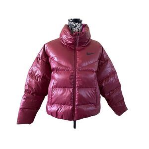 Nike Burgundy Quilted Down Duck Puffer Jacket Water Repellant Coat Wmns Sz Small